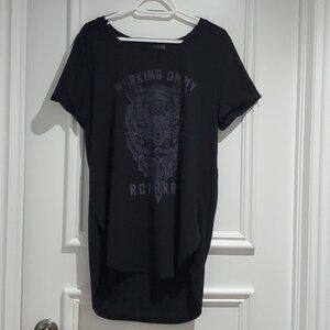 Boat Neck Tiger Print Scoop Oversized Long Loungewear Tee